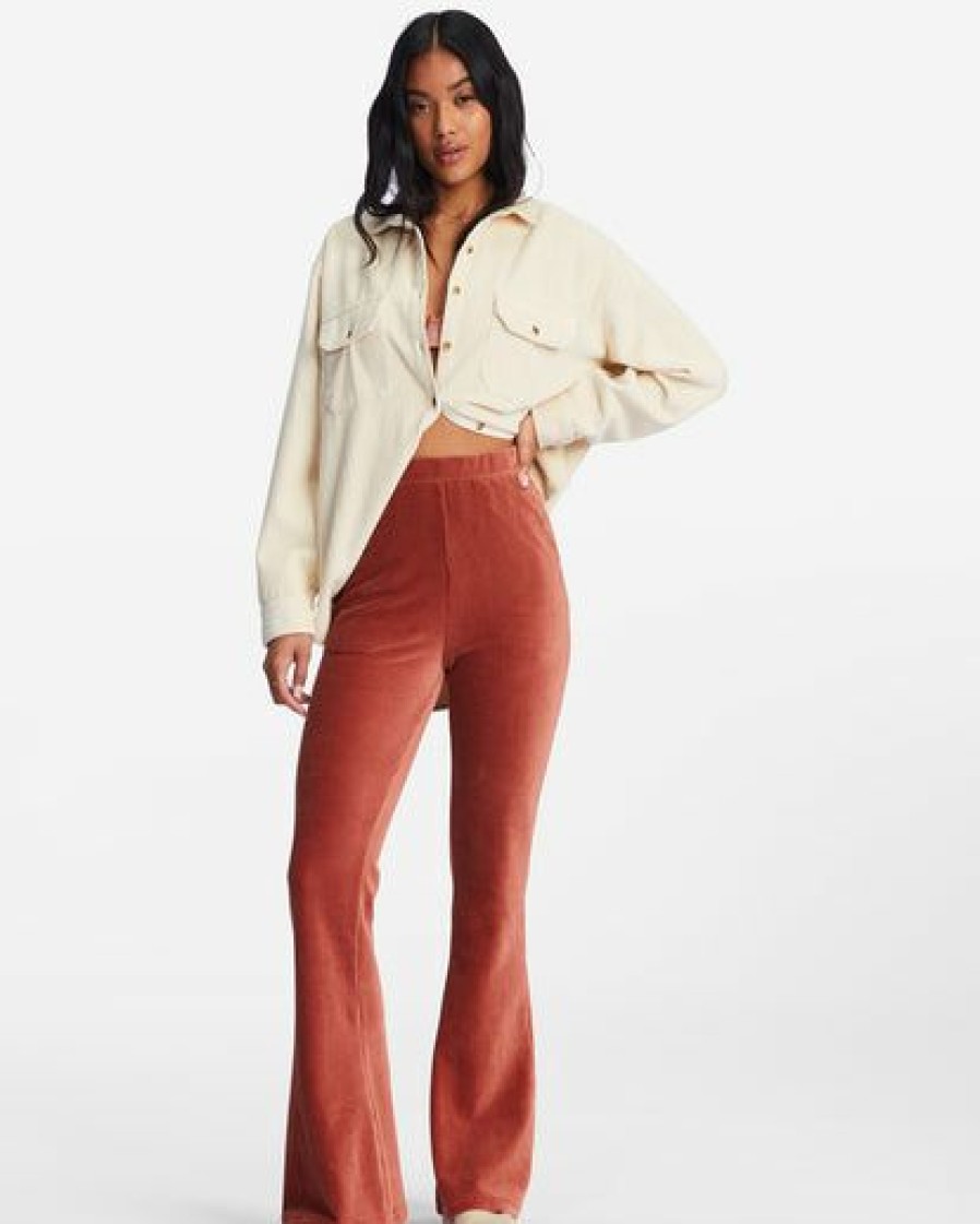 Womens Clothing * | Billabong Special Offers Hit A Cord High-Waisted Corduroy Flared Pants Sweet Chocolate