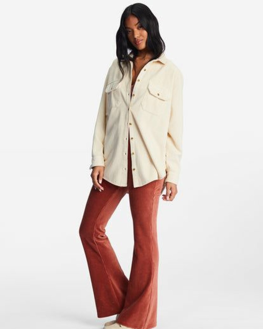 Womens Clothing * | Billabong Special Offers Hit A Cord High-Waisted Corduroy Flared Pants Sweet Chocolate