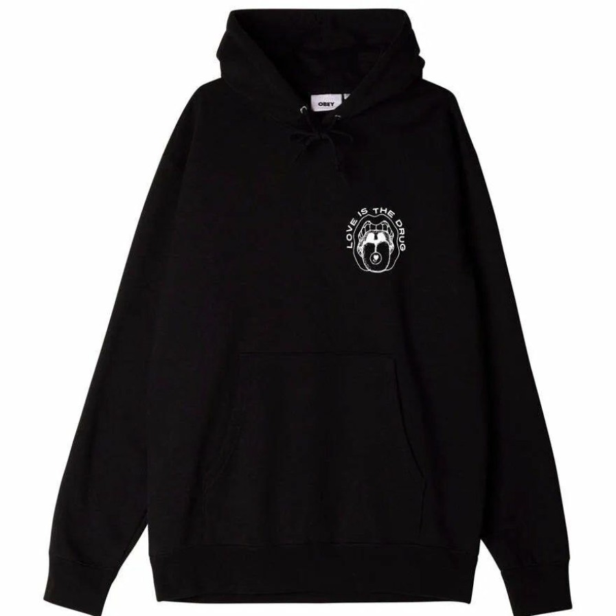 Mens Clothing * | Obey Clearance Sale Love Is The Drug Premium Pullover Hood Black