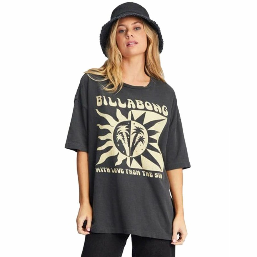 Womens Clothing * | Billabong Top Sellers Shirt With Love From The Sun Oversized Boyfriend Tee Off Black