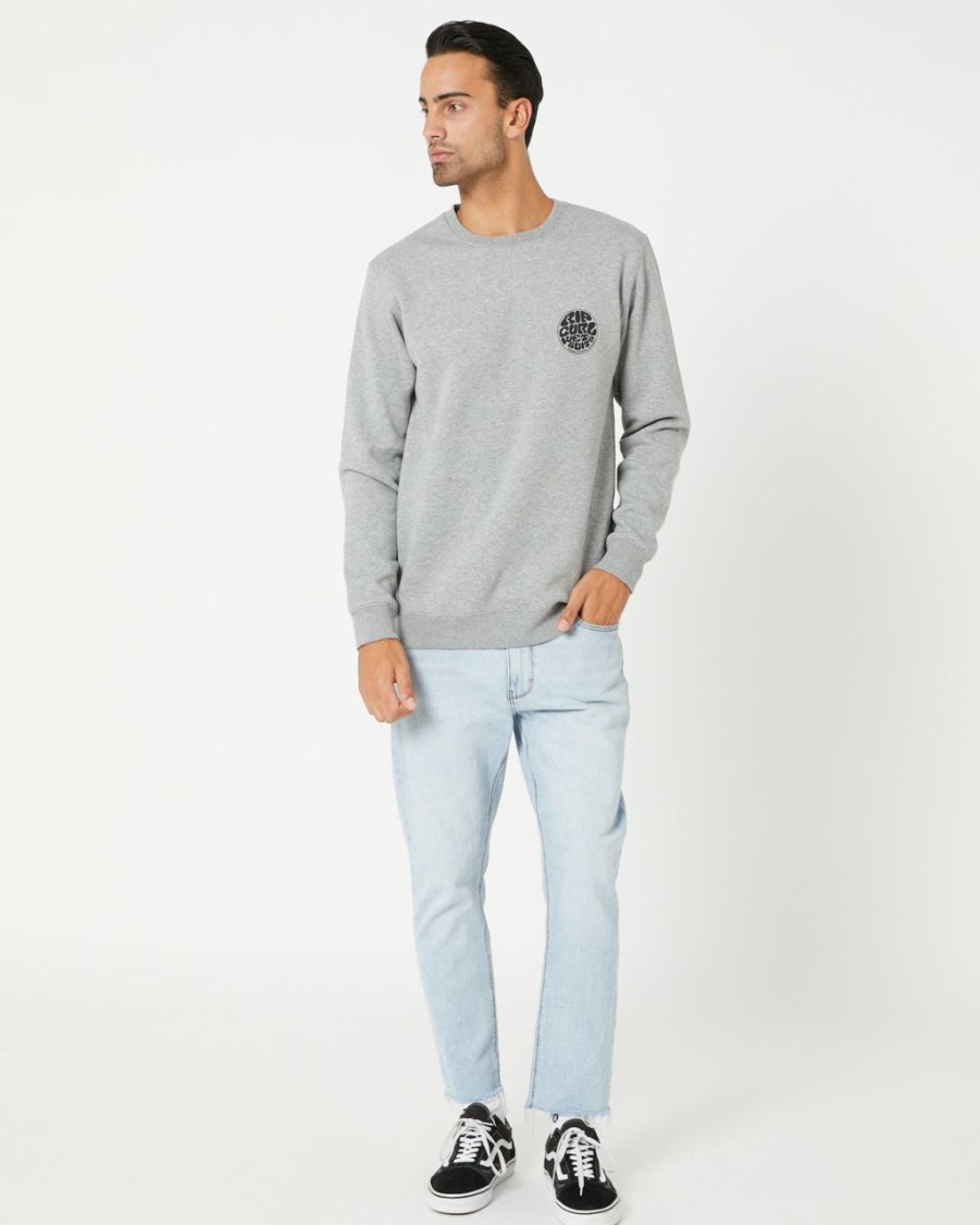 Mens Clothing * | Rip Curl Flash Sale Wetsuit Icon Crewneck Sweater Grey Marle