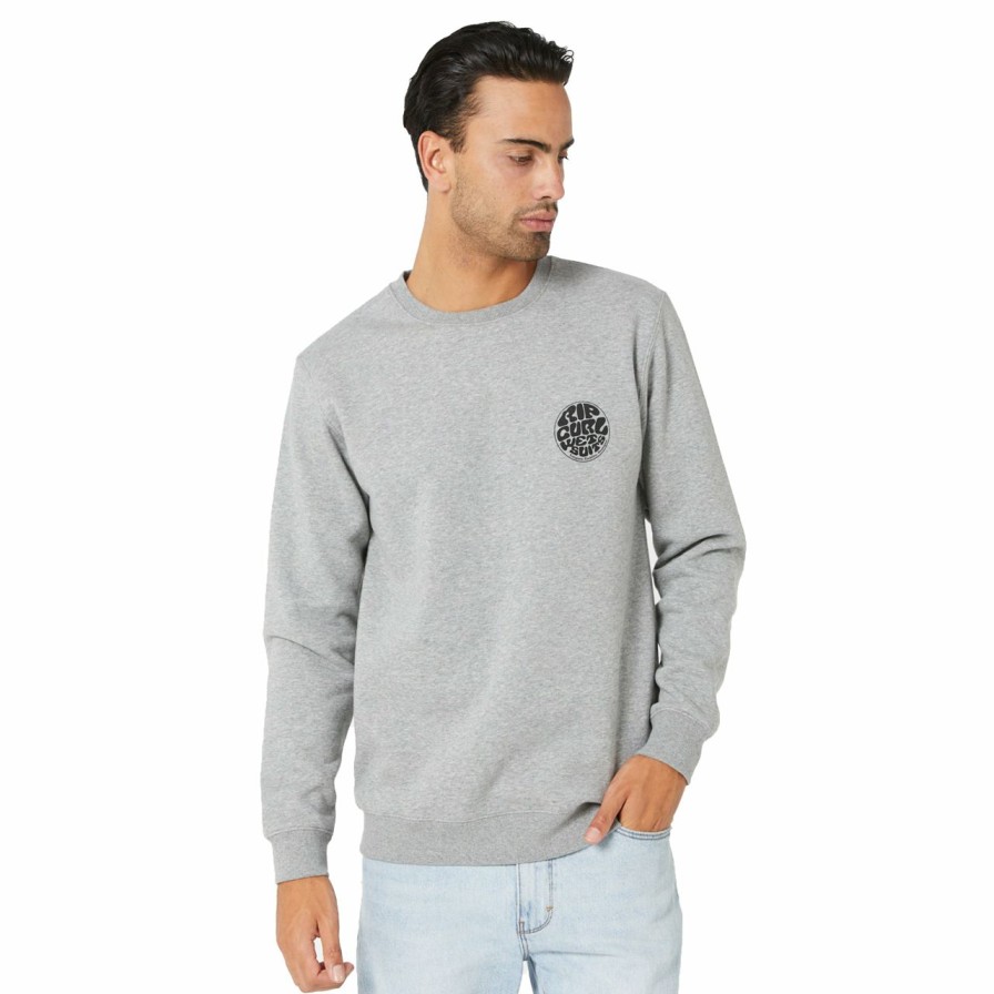 Mens Clothing * | Rip Curl Flash Sale Wetsuit Icon Crewneck Sweater Grey Marle