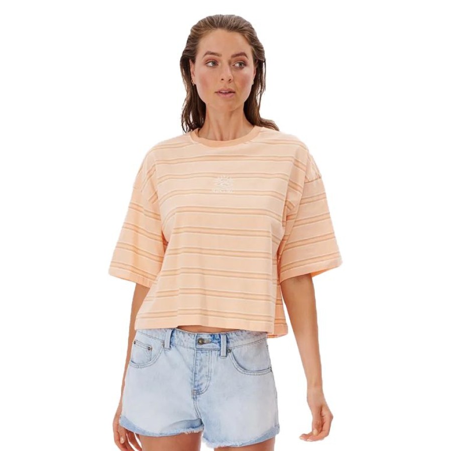 Womens Clothing * | Rip Curl Premium Waves Heritage Crop S/S Tee Peach