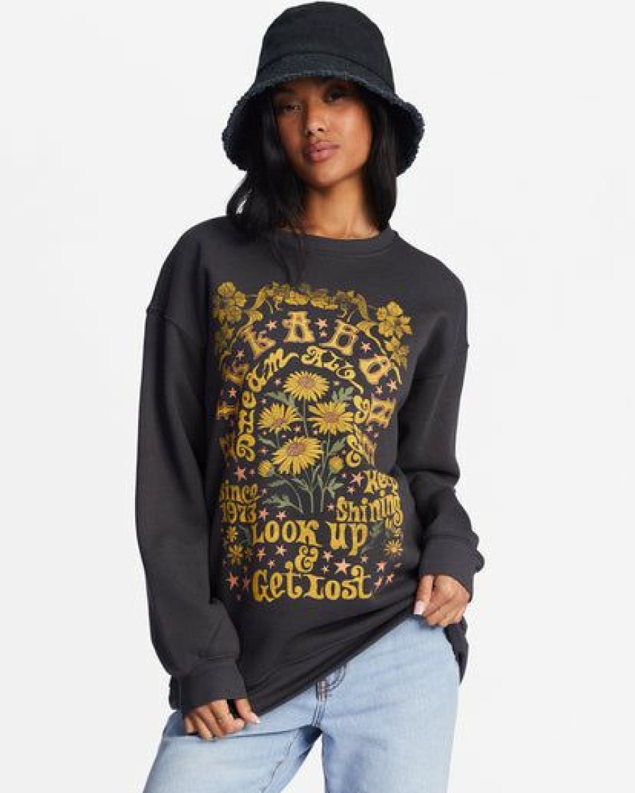 Womens Clothing * | Billabong Good Quality Golden Wonder Oversized Graphic Crewneck Sweatshirt Off Black