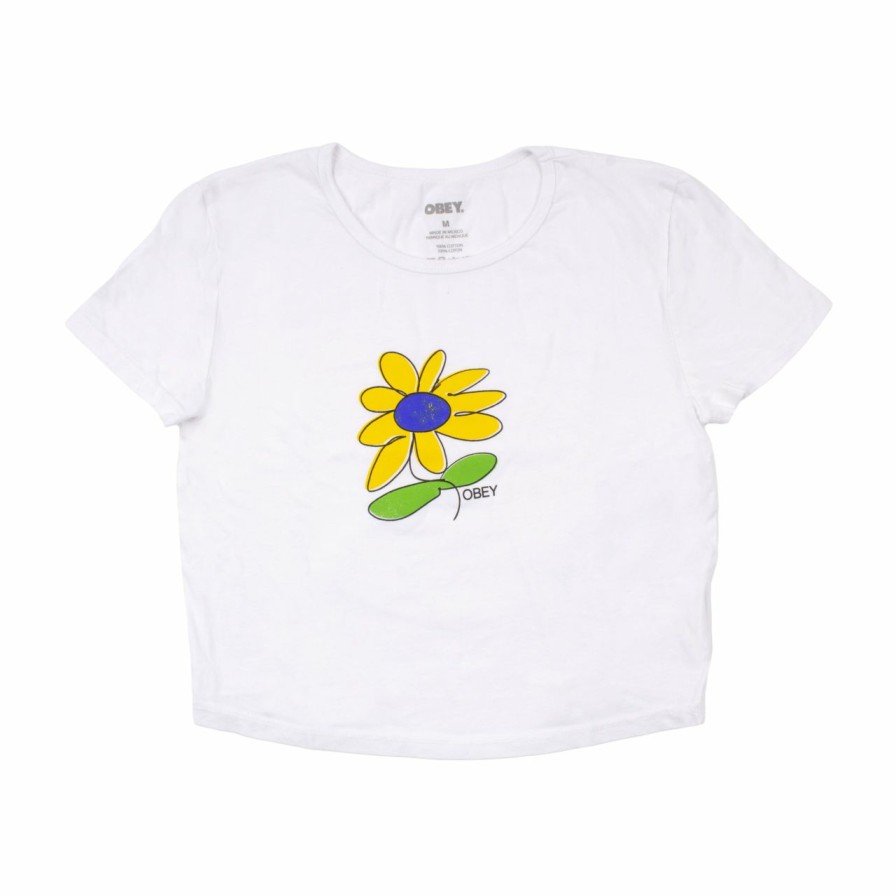 Womens Clothing * | Obey Tendy Style Women'S Sunflower Cropped S/S Tee White