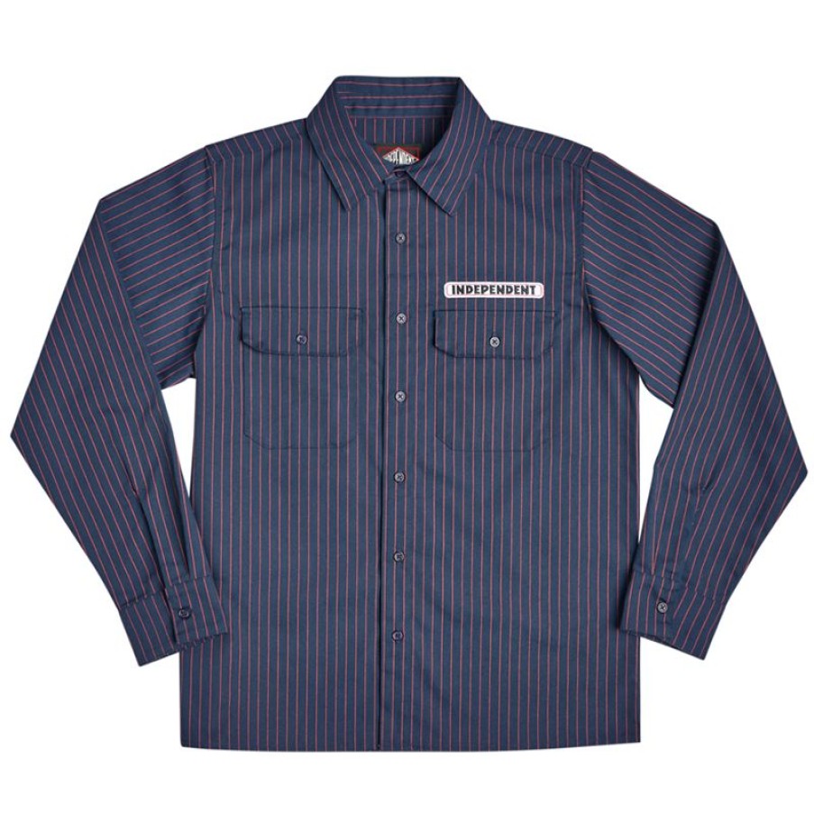 Mens Clothing * | Independent Truck Co. Special Bar Logo L/S Shirt Striped Navy