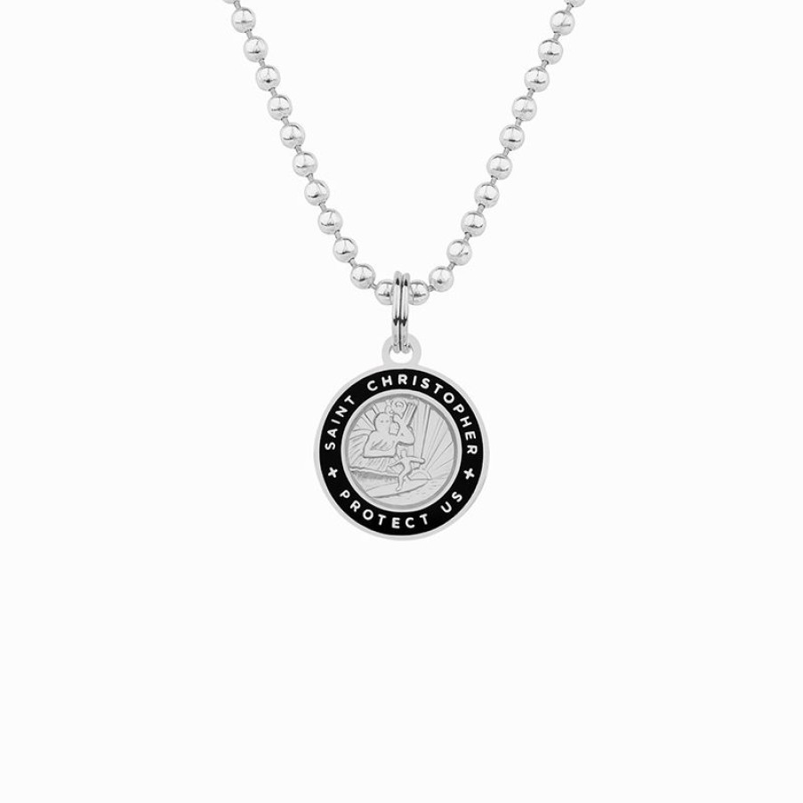 Mens Accessories * | Get Back Supply Co. Lower Prices St. Christopher Surf Necklace- Silver/Black