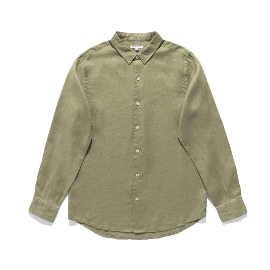 Mens Clothing * | Banks Journal Tendy Style Hastings L/S Linen Woven Shirt Green Tea