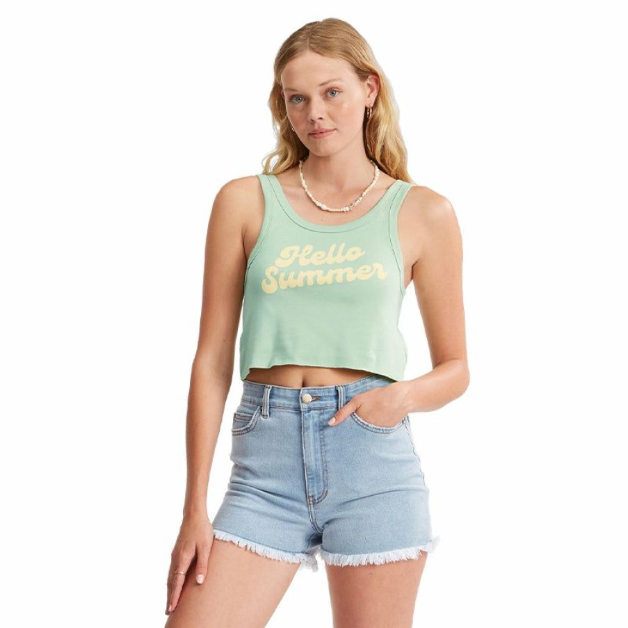 Womens Clothing * | Billabong Original Greetings From Paradise Tank Top Mint To Be Green