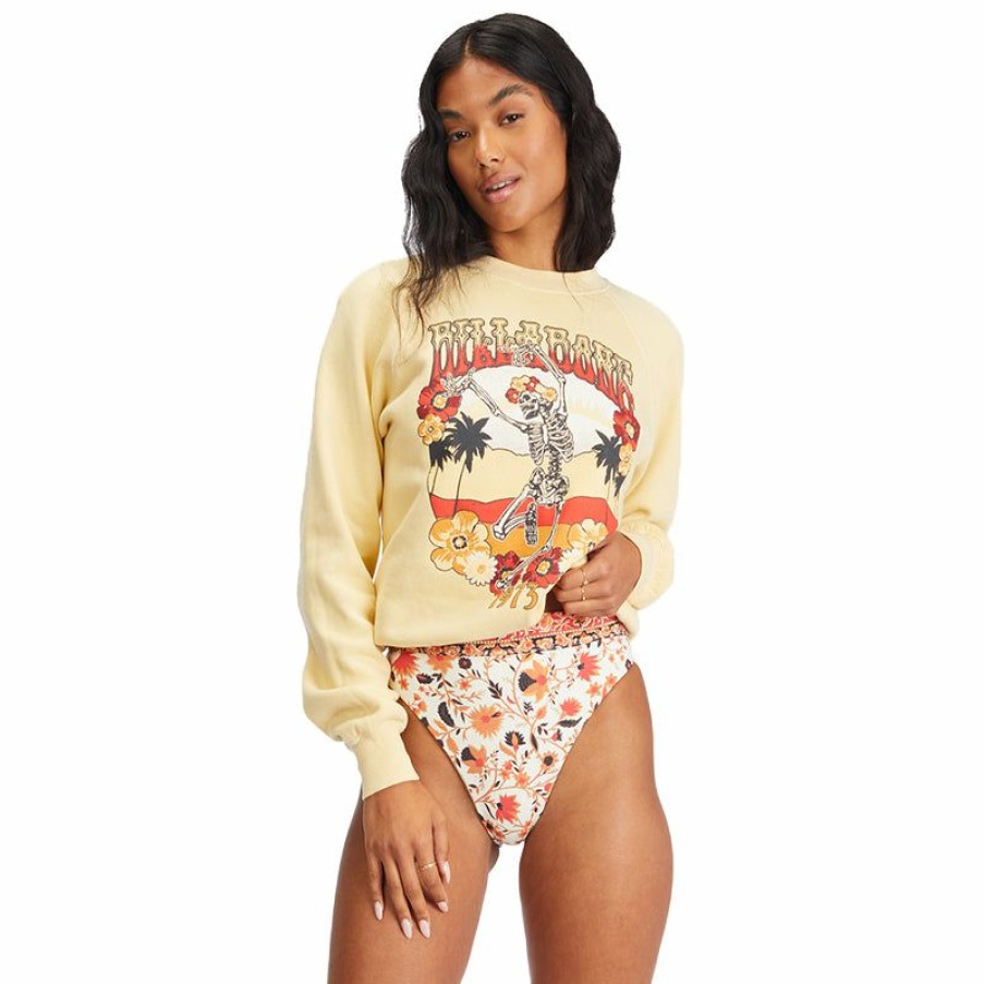 Womens Clothing * | Billabong Tendy Style Shrunken Crew Pullover Sweatshirt Buttermilk