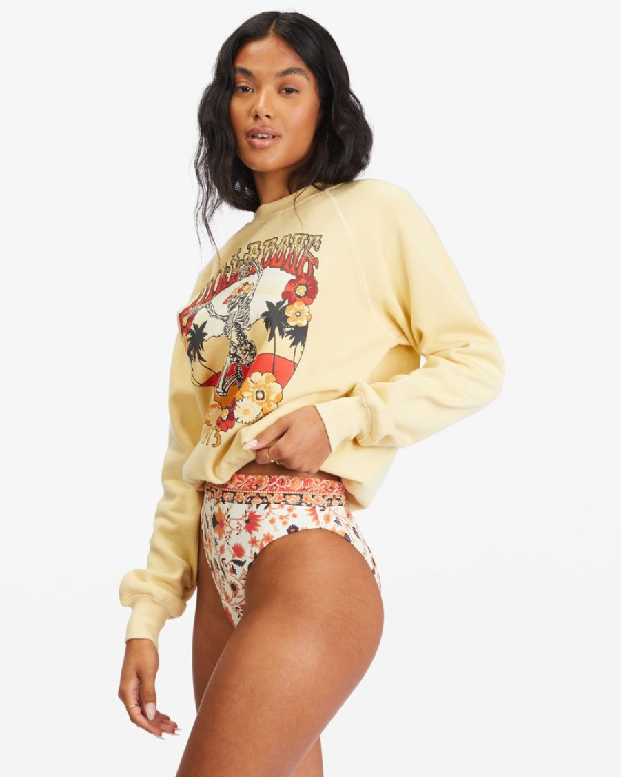 Womens Clothing * | Billabong Tendy Style Shrunken Crew Pullover Sweatshirt Buttermilk