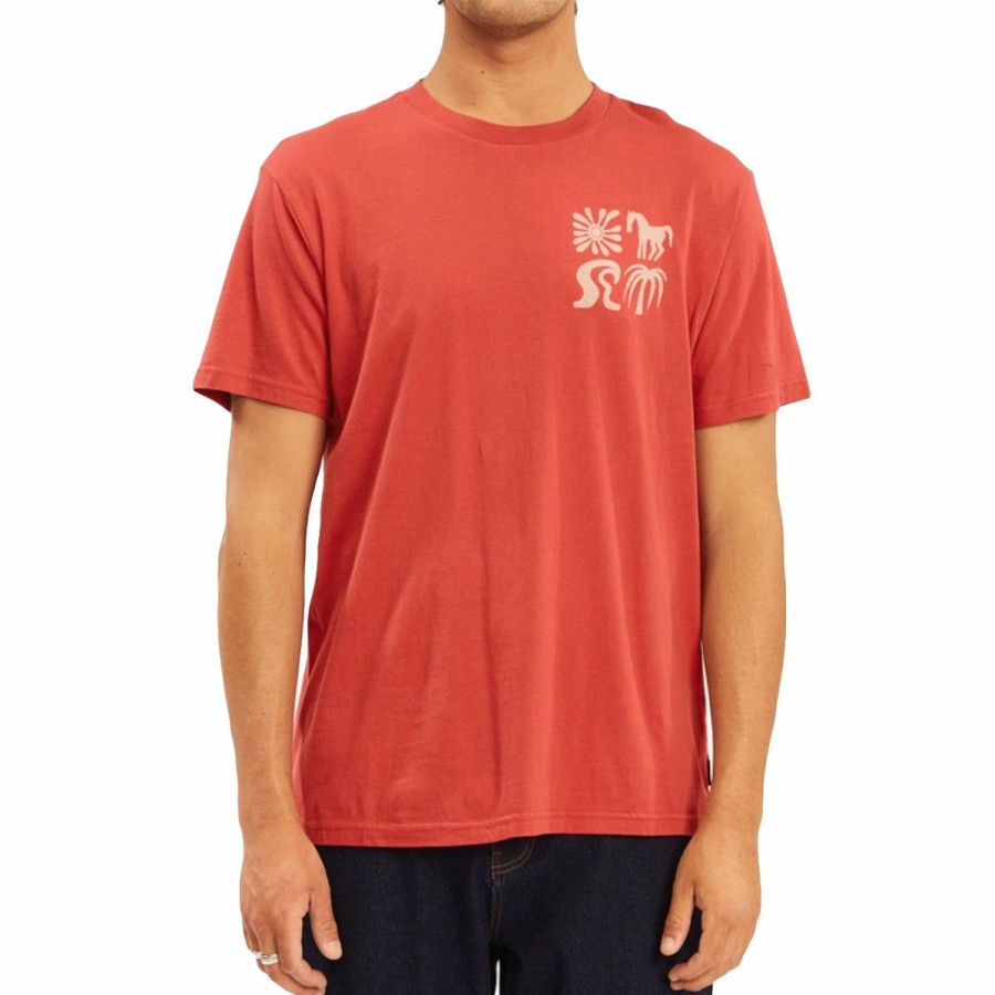 Mens Clothing * | Original Wrangler X Billabong Lands S/S Tee Crimson Red