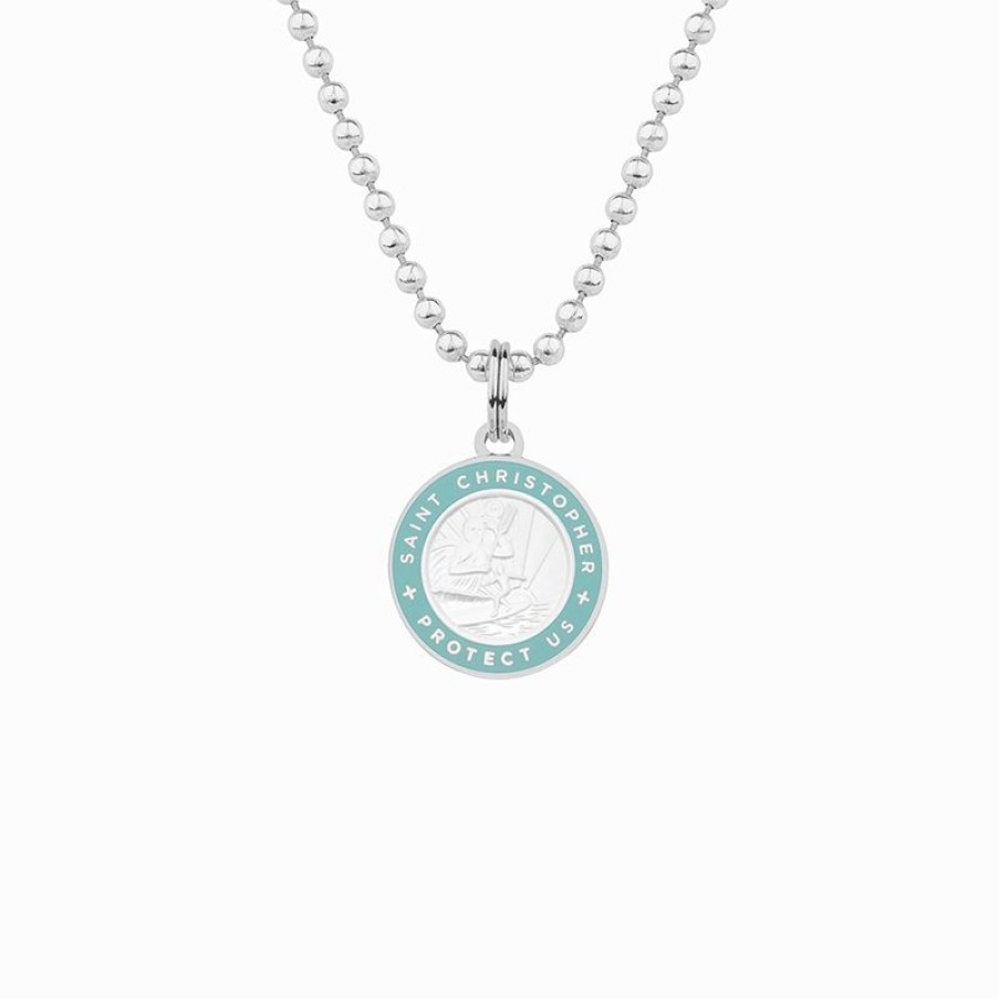 Mens Accessories * | Get Back Supply Co. Best Price St. Christopher Surf Necklace- Silver/Baby Blue